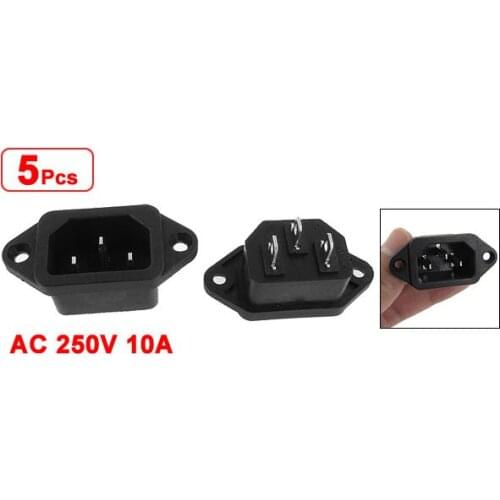 GTBL 5 Pcs 3P IEC 320 C14 Male Plug Panel Power Inlet Sockets Connectors AC 250V 10A