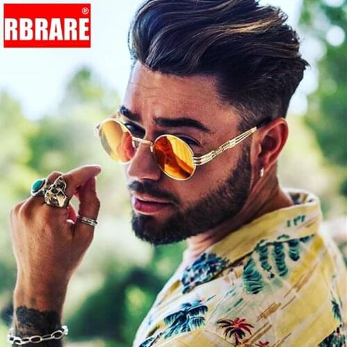 RBRARE Gothic Steampunk Vintage Sunglasses Men Metal Round Punk Sun Glasses For Men Hip Hop Steam Punk Sunglasses For Women Men