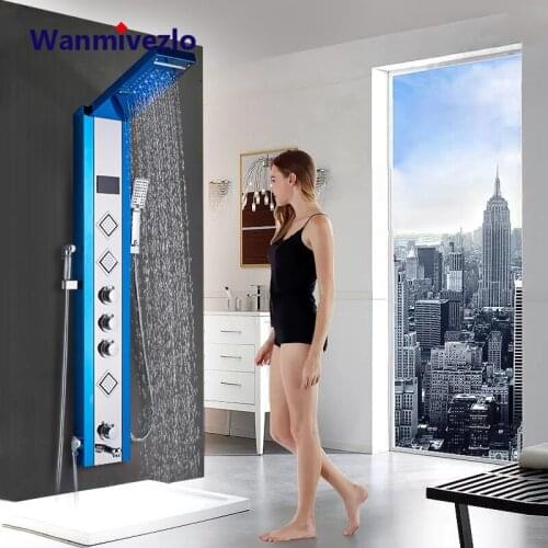 LED Hydroelectricity Digital Display Shower Panel Column Bathroom Rain Waterfall Shower SPA Jets Bath Shower Mixer Bidet Faucet