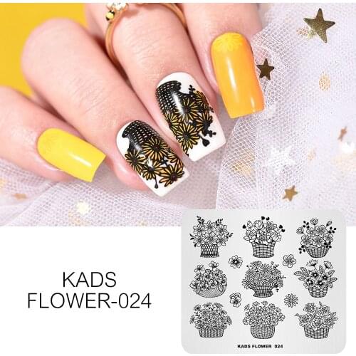 KADS New Arrival Flower 024 Bouquet Cute Flowers Nail Stencil Stamp Nail Stamp Polish Manicure Plate for Nail Decorations