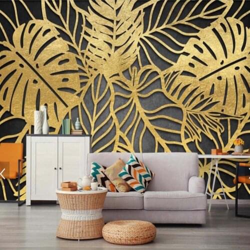 Tropical Rain Forest Selva Gold Banana Leaf Leaves Larger Size Photo Wallpaper Mural for Living Room Canvas Landscape Murals