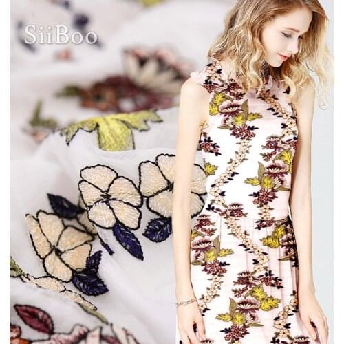 Vintage pastoral floral embroidery silk fabric for dress coat floral jacquard tissue for sewing cloth tela tecidos SP4593