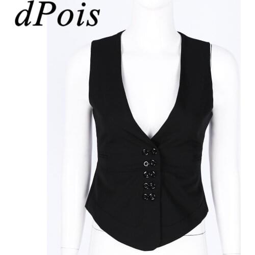 Women Suits Vest Elegant OL Ladies Waistcoats V Neck Double Breasted Button Down Sleeveless Vest Fashion Womans Vests Mujer