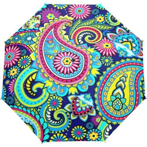 Custom Automotic Foldable Umbrella with Colorful Paisley Pattern Umbrella Fashion Women Stylish Useful Umbrellas Good Gift