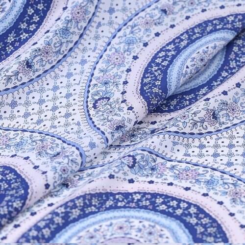 1 Meter Blue 100% Natural Silk Floral Printing Flower Silk Crepe De Chine Dress Diy Fabric