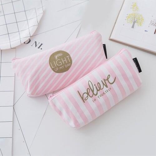 1pcs lovely pink small fresh student office stationery bag, creative simple pen bag, large capacity storage bag, washable canvas
