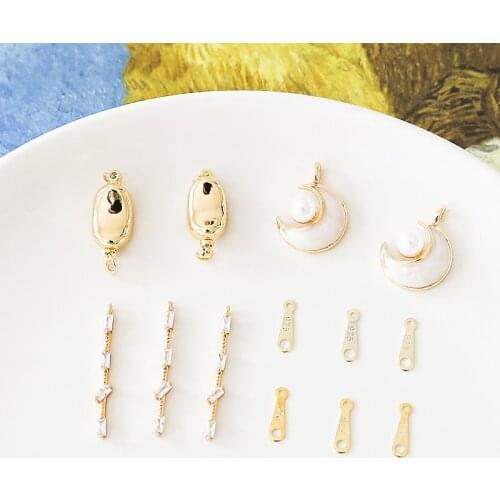 4pcs Vintage Copper plating Rhinestone pearl Elegant Earrings moon double hanging water drop connecting piece diy accessories