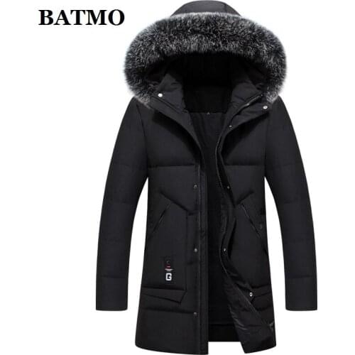 BATMO 2019 new arrival winter 90% white duck down hooded jackets men,fox fur collar jackets men,150