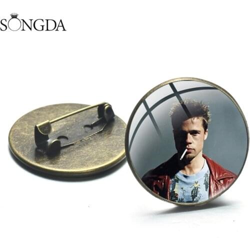 Fight Club Movie Brooches Handmade Glass Photo Dome Metal Pins Punk Men Women Clothes Backpack Jackets Decorative Badges
