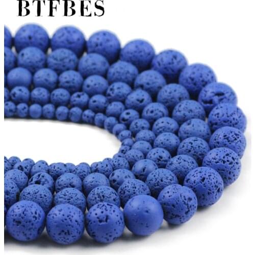 BTFBES Natural Lava Volcanic Stone Beads Blue Round Loose Beads For Jewelry Making DIY Bracelet Accessories 15'' 4 6 8 10 12mm