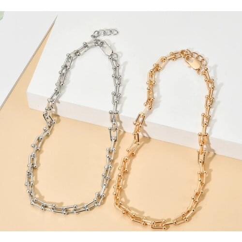 ZMZY Punk Style Heavy Metal U Bone Chain Gold Silver Plated Necklace Jewelry for Women Statement Collar Choker Girl Fashion Gift