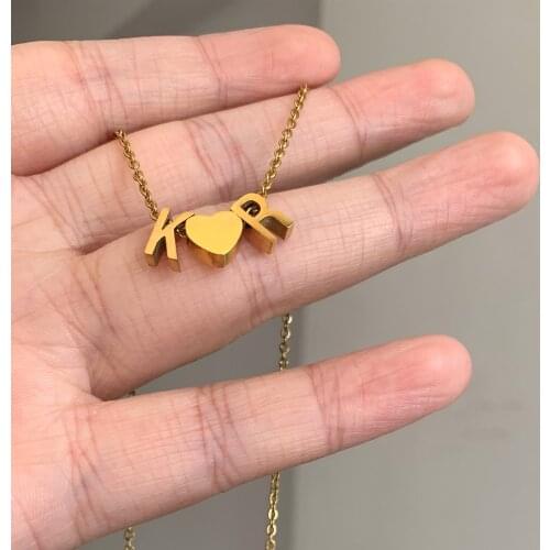 DIY A-Z Letter Name Heart Pendant Charm Necklace for Women Men Gold Color Initial Alphabet Steel Chain Necklace Collar Jewelry