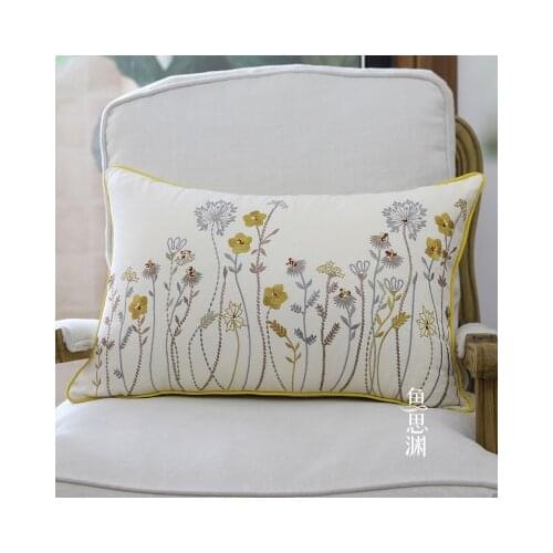 40X60cm/45X45cm Embroidered European Pastoral Floral Cushion cover cotton chair sofa cushion modern home decor Rectangle pillow