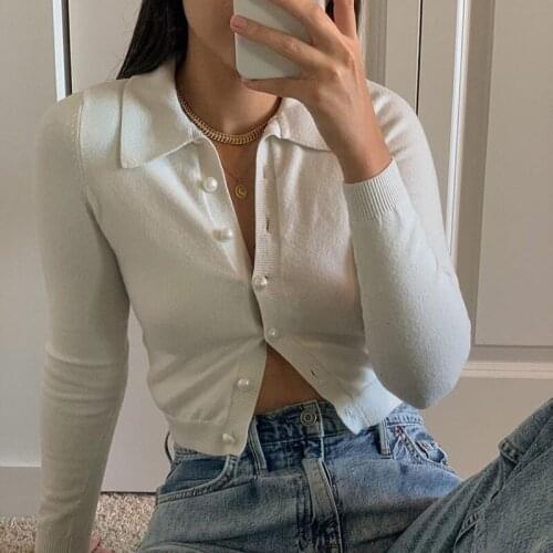 Turn- down Collar Cardigans Sweater Solid Autumn Winter Tops Casual Knitted Cotton Streetwear Sweater Women Long Sleeve