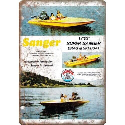 Sanger 17'12" Circle Boat Vintage Ad 12" x 9" Retro Look Metal Sign L85