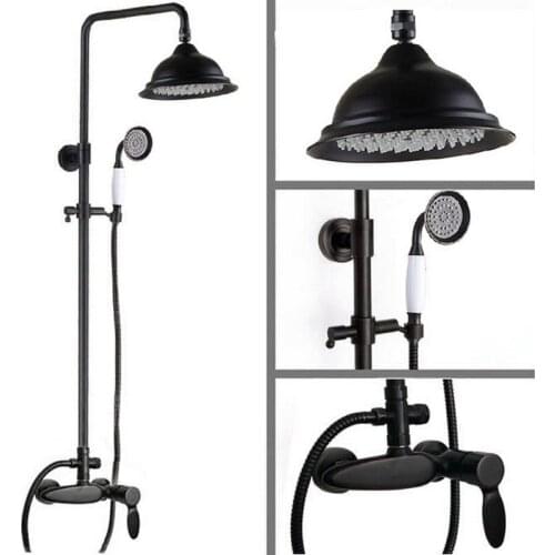 Black Oil Rubbed Brass Single Handle Bathroom Rainfall Rain Shower Head Faucet Set Mixer Tap Wall Mounted mrs432