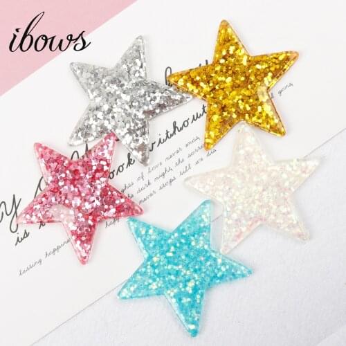 IBOWS 38mm Width Resin Glitter Pentagram Stars Cute Cabochon Flatback For DIY Hair Bows Craft Materials Mobile Case Scrapbooking