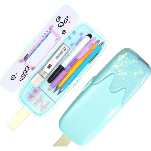 Multi-functional DIY Cute Pencil Box Assembled Pencil Case Ice Cream Quicksand Stationery Storage Holder Organizer Box for Teen