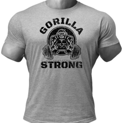 Mens GORILLA STRONG BARBELL Bodybuilding Gray T Shirt gorilla shirt barbell shirt powerlifting shirt strong shirt