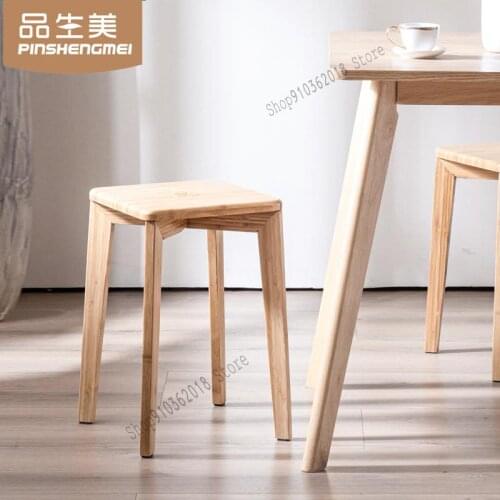 Living Room Small Stool Dining Stool Creative Modern Minimalist Household Solid Wood Bench Square Stool Thick Bamboo Stool Makeu