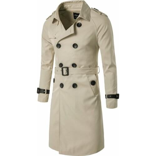 2020spring autumn casual fashion long slim double-breasted mens windbreaker male overcoat solid color trench coat windcheater