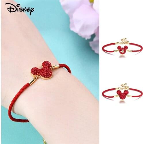 Disney Mickey Mouse Handmade Braided Red Thread String Cartoon Bracelet for Women Men Charm Lucky Rope Friendship Jewelry Gifts