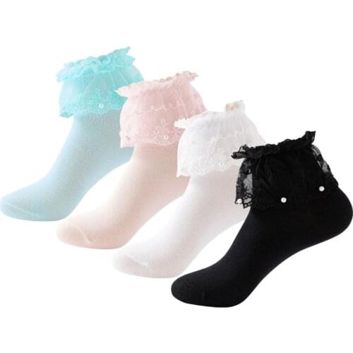RMSWEETYIL Cute Lace Ruffle Frilly Socks for Women Sexy Black White Kawaii Girls Lolita Cosplay Accessories Cotton Ankle Sock
