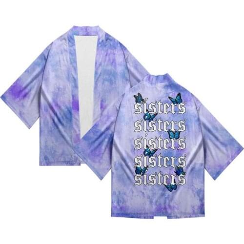 Sisters Butterfly Kimono Shirt 3d Print Fashion Sport Hip Hop Men Seven Point Sleeve Tops Casual Cardigan Jackets Streetwear 4XL