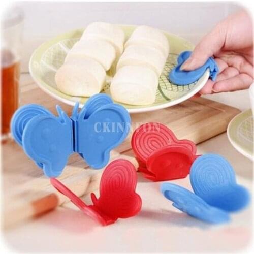 1000Pcs/Lot Microwave Oven Heat Insulated Butterfly Style Silicone Finger Protector Cute Cooking Non-slip Gripper Pot Clip