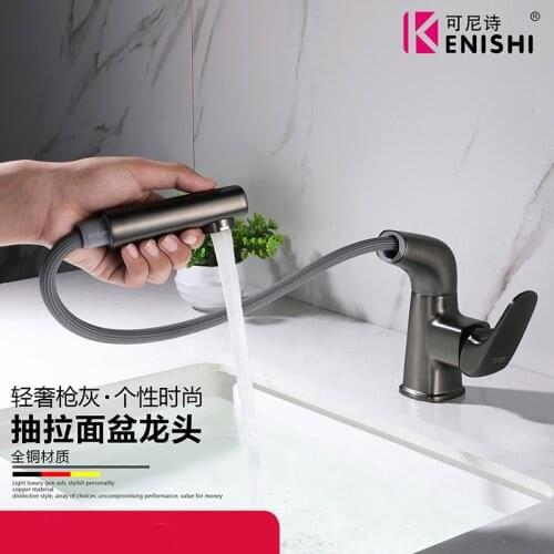 KENISHI Basin Faucet Gun Grey Sink Tap Gold Square Brass Faucet Bathroom Sink Faucet Handle Hot And Cold Water Tap