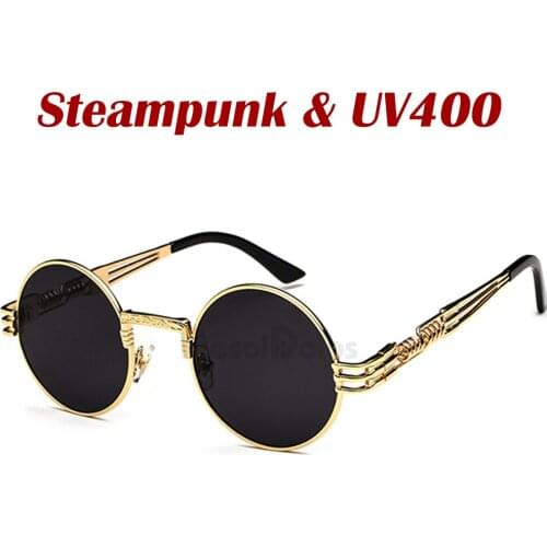 Gothic Steampunk Sunglasses Men Metal Round Shades Male Clear Sun Glasses For Women Hip Hop Steam Punk Sunglasses for women men