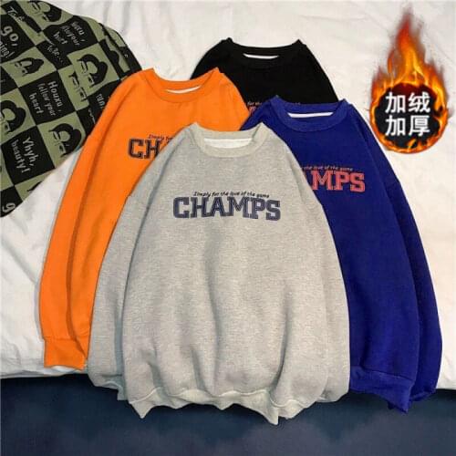 Korean Loose Simple Letters Sweatshirts Men Printed O-neck Long-sleeved Autumn Winter Men Clothing Streetwear Tops Oversized