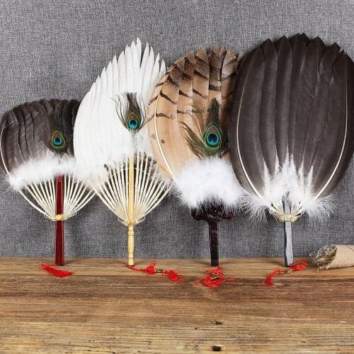 Feather Fan Handmade Ancient Style Craft Fan Zhuge Liang Feature Fan Chinese Style Integrated Lens Folding Fan
