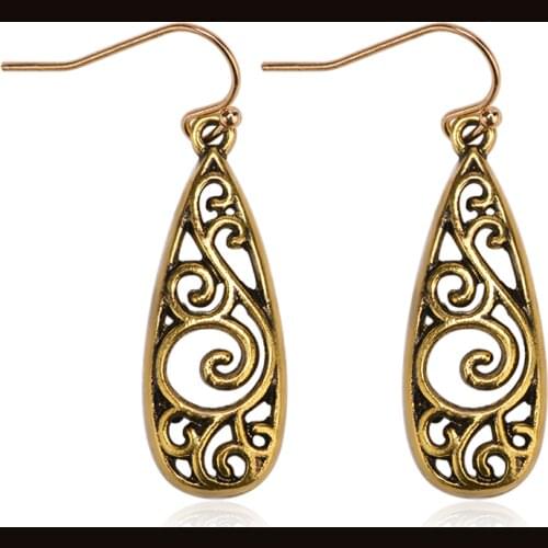 Vintage Drip Frame Hollow Boho Figure Retro Palace Style Silver Plated Golden Black Drop Earrings Women Dangle Earrings