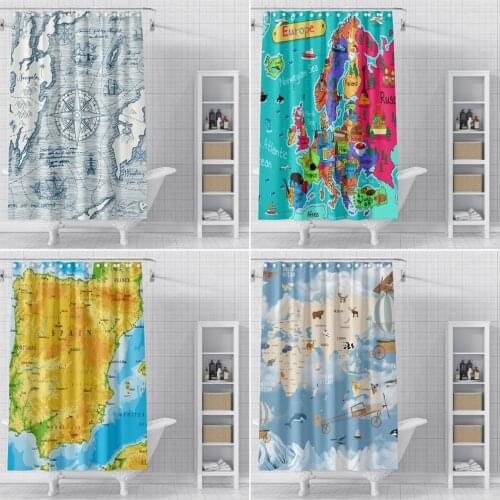World Map Shower Curtain Bath Curtain Waterproof Polyester Fabric Curtains With Hooks home Bathroom Decor