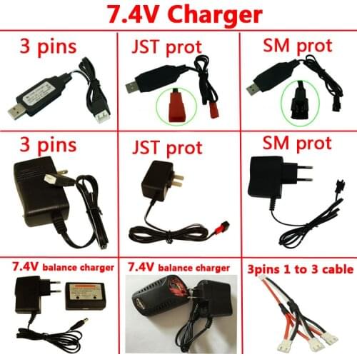 7.4V Charger RC Helicopter Drone Quadcopter 7.4V Lipo Battery Charger Fast Charger 3 Pins SM JST Prot Charger Accessory