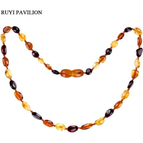 RUYI PAVILION Natural Baltic Amber Necklace Women Long Necklace Handmade Polished Baroque Colorful 45CM
