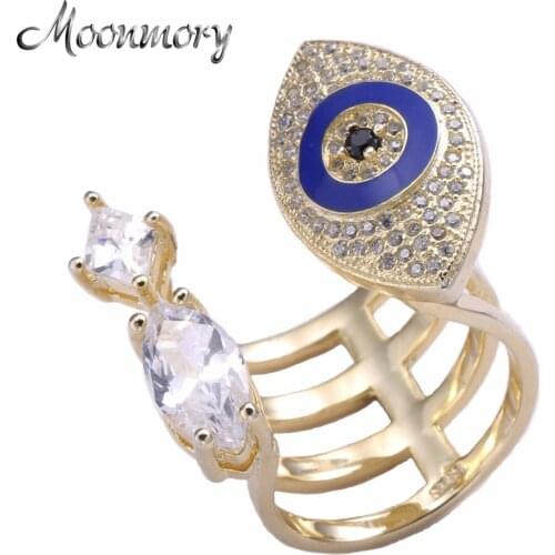 Moonmory 925 Sterling Silver Zircon Full Stone Crystal Evil Eye Ring Big Crystal Gold Ring For Women European Fashion Jewelry