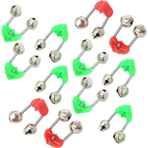 5 PCS Fishing Rod Alarm Dual Alert Bells Fishing Bells Ring Bite Alarm Fishing Accessory on Fishing Rod Green Red