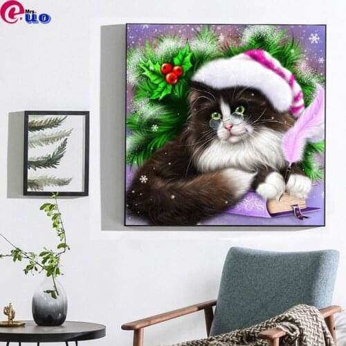 5d Diamond Embroidery Full Drill Square Christmas Cat Diamond Painting Christmas Cross Stitch Set Mosaic navidadHandicraft