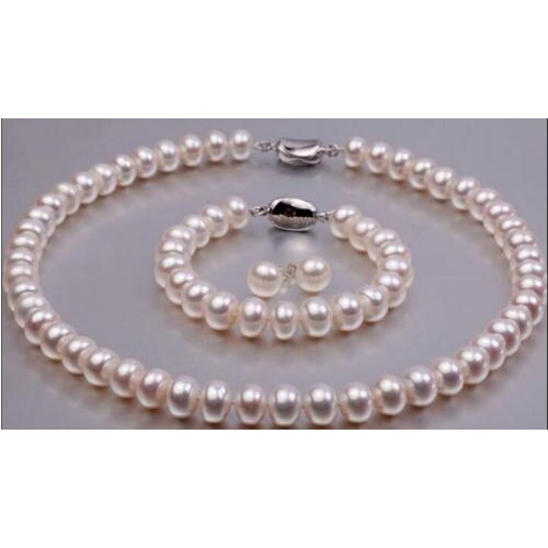 9-10mm natural south sea genuine white pearl necklace bracelet earring