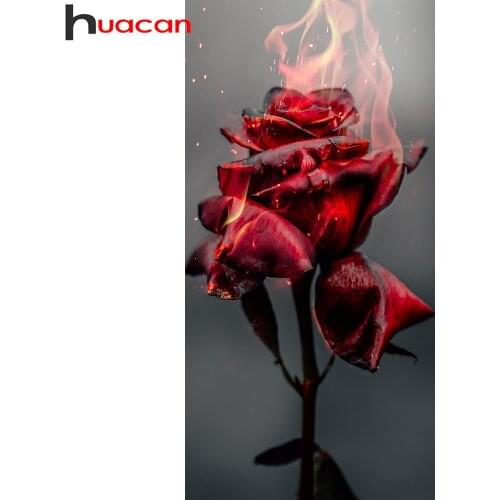 Huacan 5d Diamond Painting Mosaic Rose Flower Diamond Embroidery Fantasy Fire Floral Cross Stitch Home Decoration