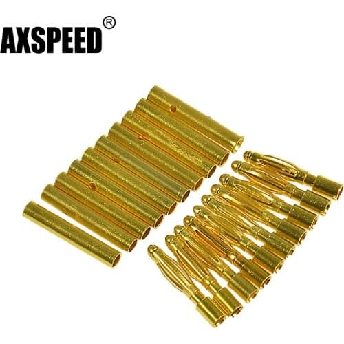 AXSPEED 10/20/50/100 Pairs 2mm Gold Bullet Banana Plug Connector for DIY RC Battery ESC Motor