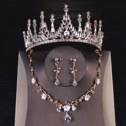 Baroque Crown Necklace Earrings jewelry set Headdress Bride Birthday Party Queen engagement wedding jewelry