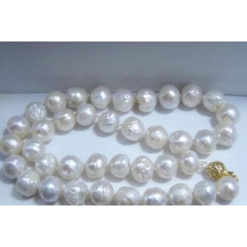 Noble jewelr baroque-luster-AAA-18-11-12-MM-NATURAL-Freshwater SOUTH-SEA-white-PEARL-NECKLACE 925silver