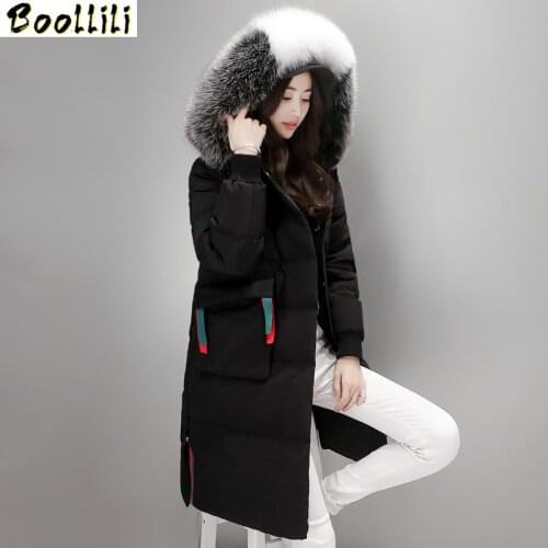 Boollili 2020 Parka New Style Womens Winter Coat White Duck Down Jacket Women Hooded Artificial Fur Collar Coats Casacos