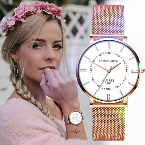 Fashion Women Watches Digital Scale Dial Ladies Quartz Wristwatch High Quality Rose Gold Alloy Strap Clock Relogio Feminino Fi