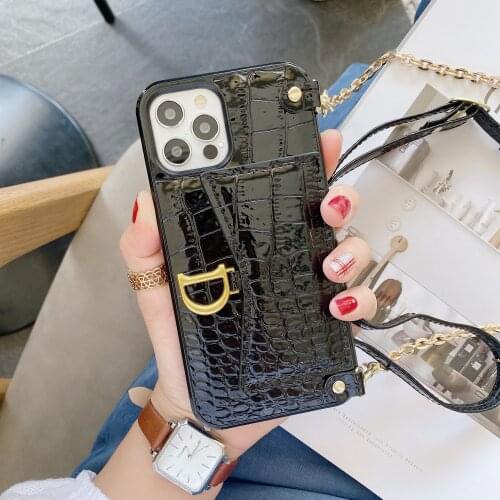 For iPhone 12 Pro Max Case 12 Mini 11 Pro Max for Women Crocodile PU Leather Cover with Long Chain Card Holder Shoulder Bag