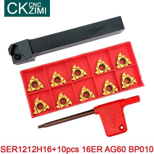 SER1212H16 CNC Tool Holder + 10PCS 16ER AG60 carbide insert Lathe Cutter External Thread Turning tool Holder thread Turning tool