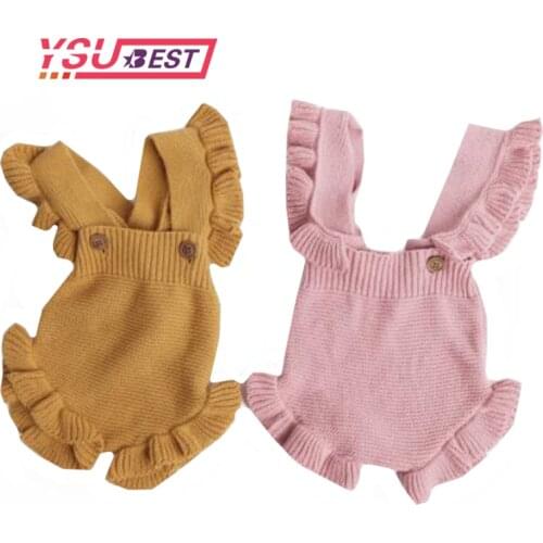 0-2Y Baby Knitted Rompers Lotus Leaf Sleeveless Jumpsuit Newborn Girls Romper One-piece Outfits Clothes Winter Jumpsuit Overalls